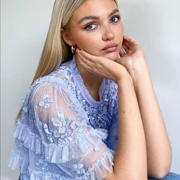 Needle & Thread Aurelia Embellished Top in Dusty Blue - Picture 4 of 5